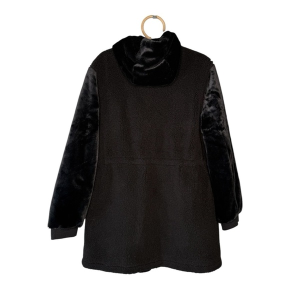 Eden Society Black Faux Fur Sherpa Hooded Snap Zip Closure Winter Jacket NEW - Picture 6 of 15